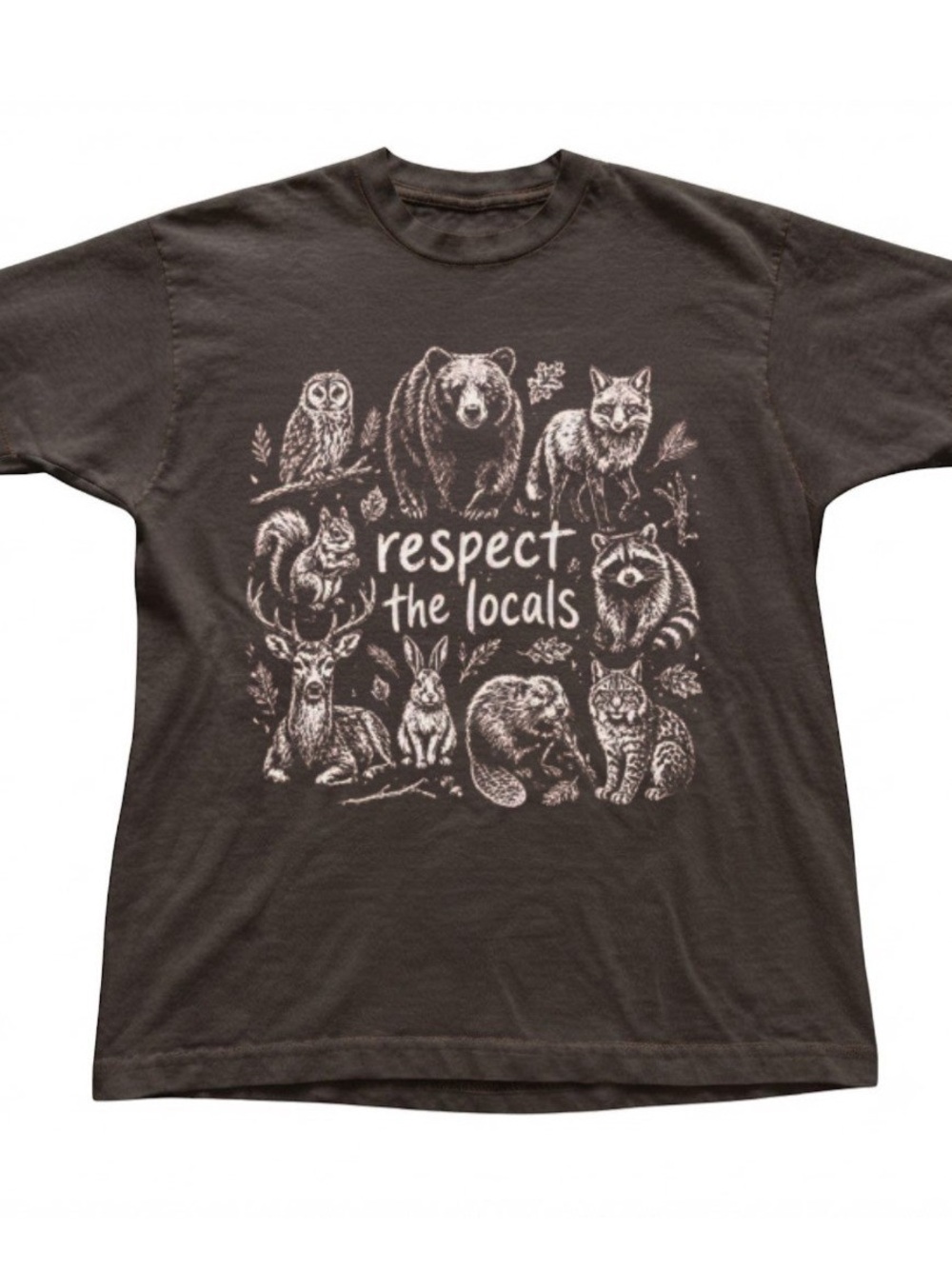 Respect The Locals Wildlife Bear Raccoon Deer Graphic Gildan T-Shirt